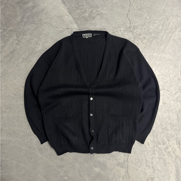 Other - Black Ribbed V-Neck Button Cardigan Sweater